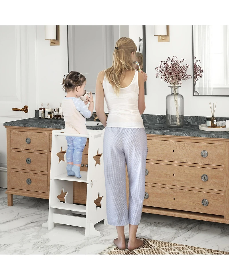 Qaba 2 in 1 Toddler Tower, Toddler Step Stool with Safety Rail