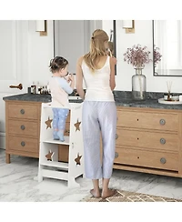 Qaba 2 in 1 Toddler Tower, Toddler Step Stool with Safety Rail