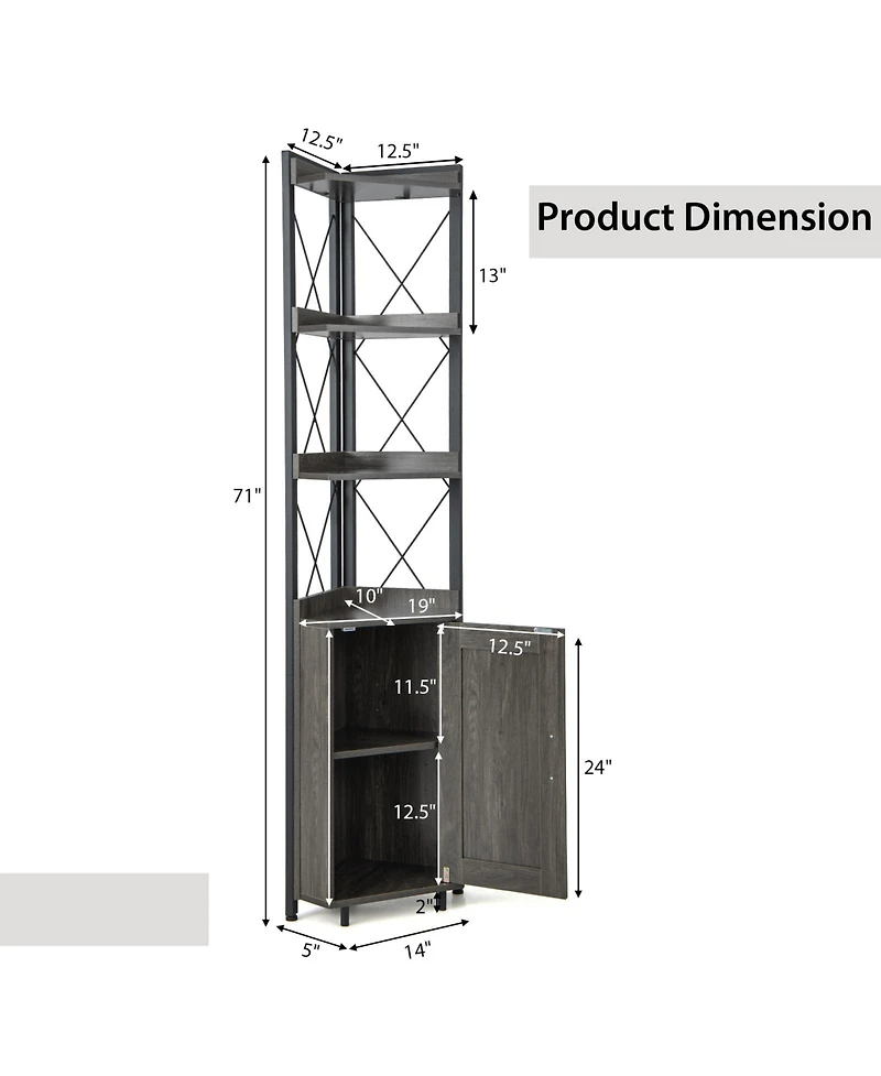 Gouun Tall Corner Storage Cabinet with 3-Tier Shelf and Enclosed Cabinet