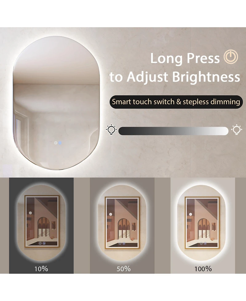32'' x 20'' Oval Bathroom Wall Mirror Mounted Makeup Mirror with Lights & Anti-Fog