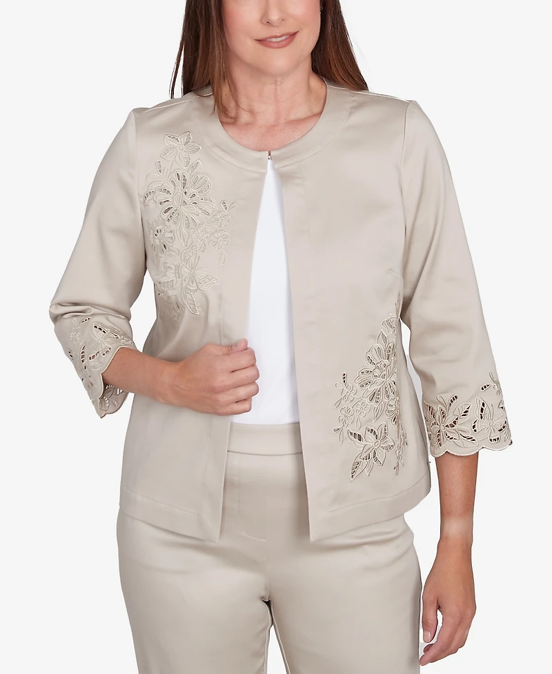 Alfred Dunner Women's Coming Up Roses Floral Cut Out Sateen Jacket