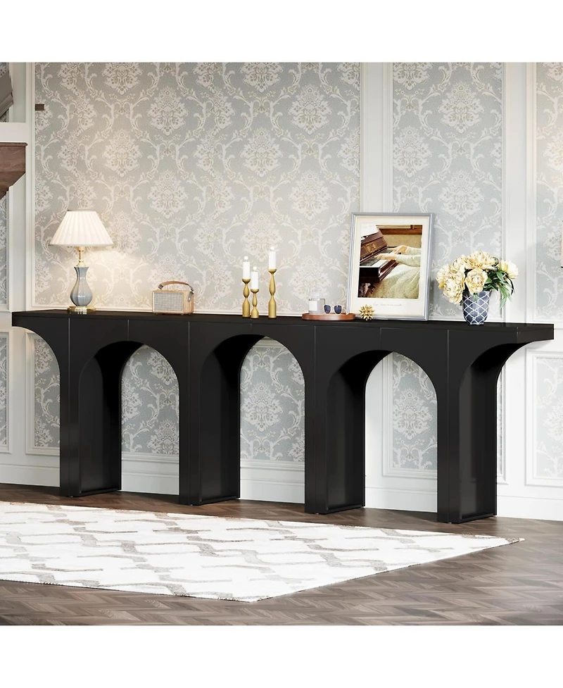 Tribesigns Console Table Set of 2, 94-Inch Entryway Console Table, Wood Sofa Table Behind Couch with Arched Base, Narrow Hallway Table