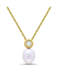 Macy's Teardrop Freshwater Cultured Pearl Round Cubic Zirconia Bezel Necklace