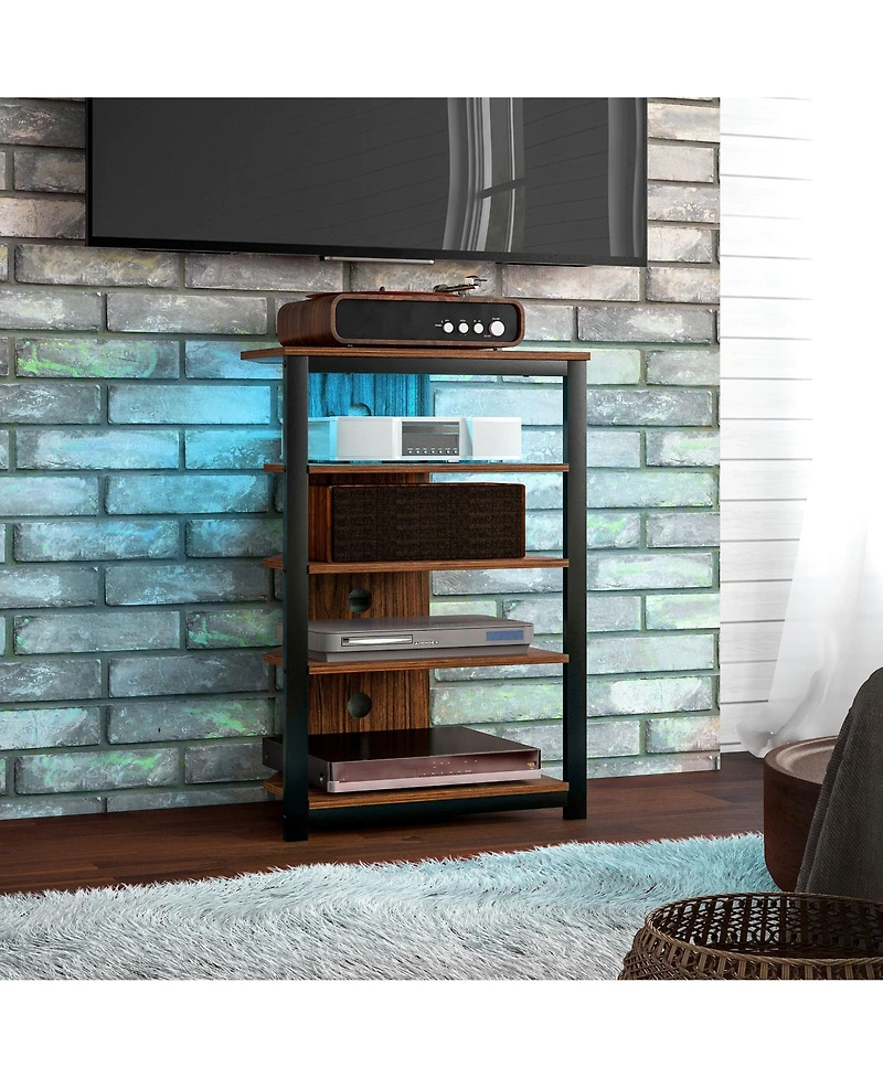 Homcom Tv Stand with Lights, 5-Tier Storage Shelves and Steel Frame