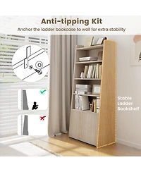 Gouun 6-Tier Bookcase Freestanding Ladder Bookshelf with 2 Adjustable Shelves Flip Up Door