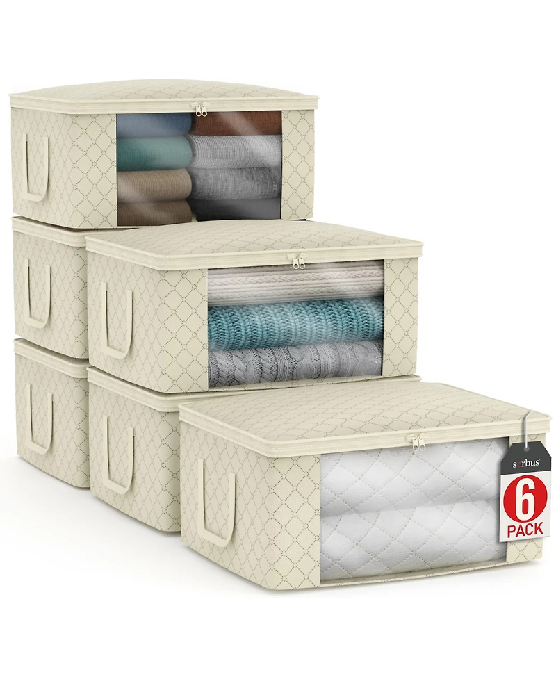 Sorbus Pack Medium Foldable Clothes Storage Bags with Clear Window, Zipper Lid and Carry Handles - for Organizing Bedroom, Closet