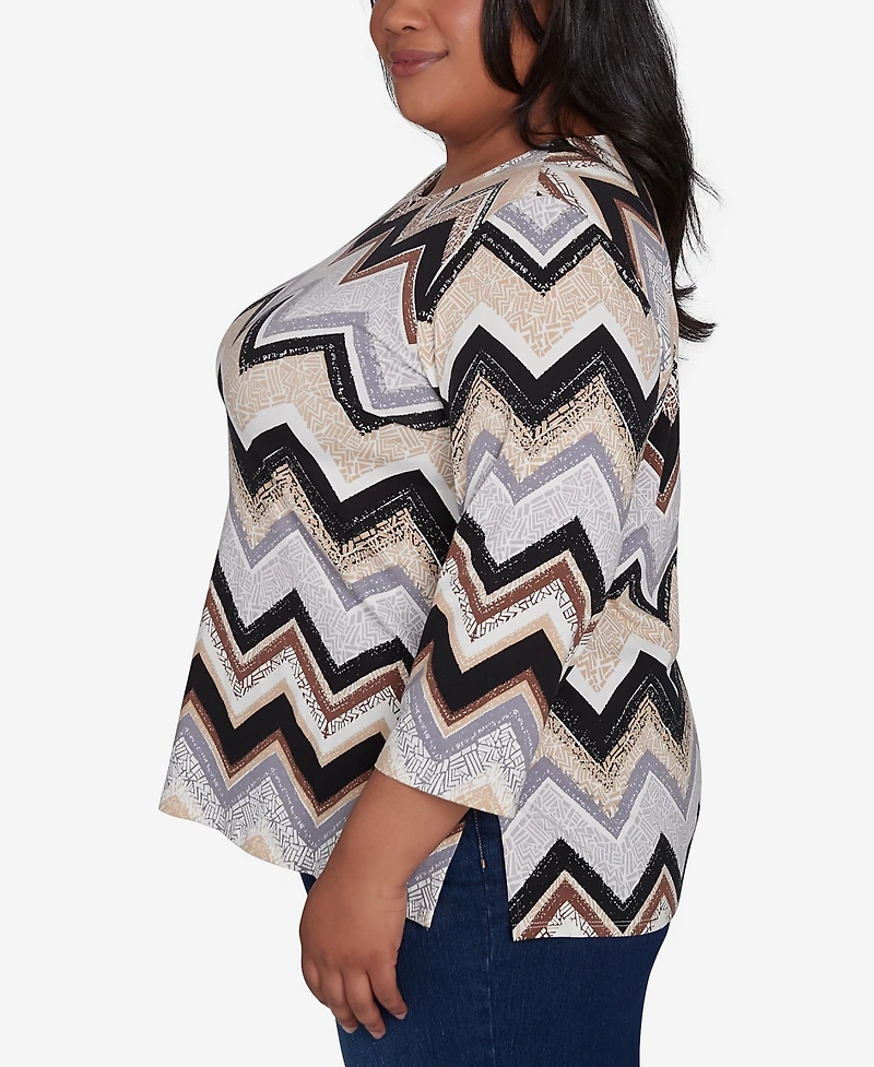 Alfred Dunner Plus Size Zig Zag Split Neck Top