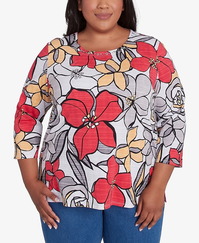 Alfred Dunner Plus Size Bold Floral Print Top