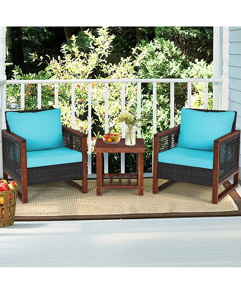 Gouun 3 Pieces Acacia Wood Patio Furniture Set with Coffee Table