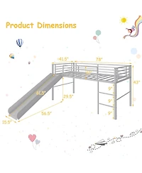 Gouun Twin Metal Loft Bed with Slide Safety Guardrails and Built-in Ladder