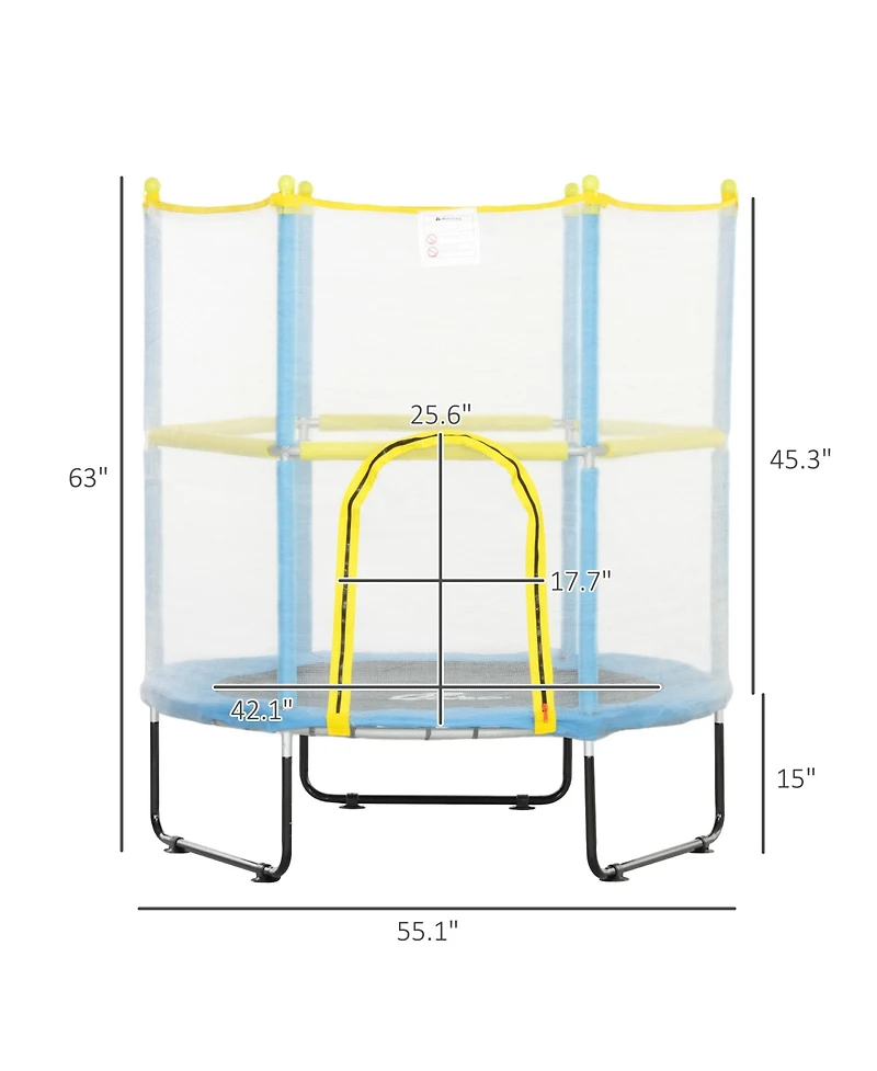 Qaba 4.6FT Trampoline for Kids with Safety Enclosure Net, Light