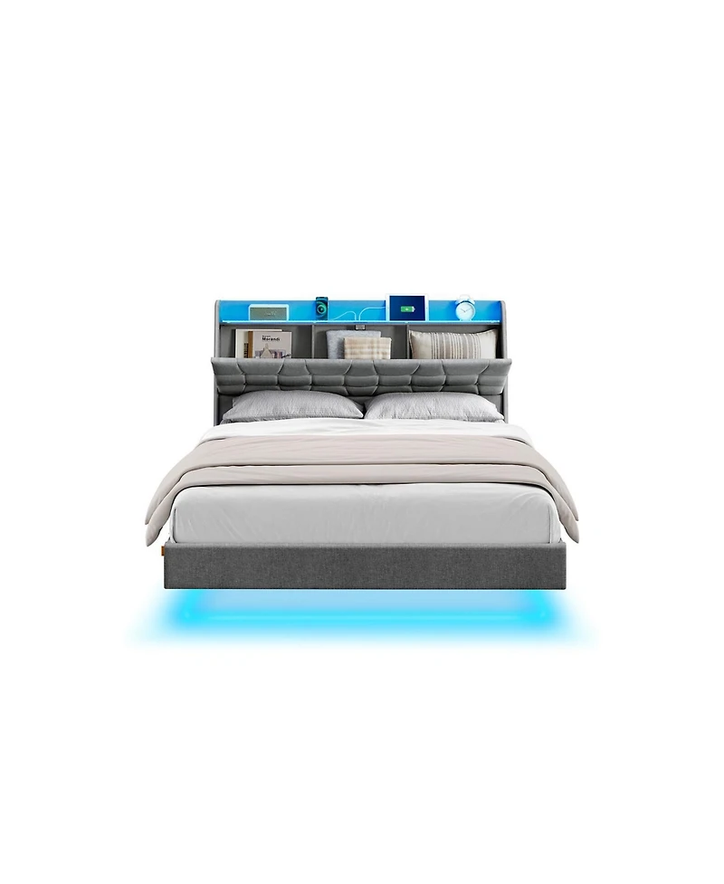 Slickblue Queen Size Floating Bed Frame with Led Lights for Modern Bedroom Decor
