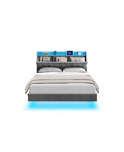 Slickblue Queen Size Floating Bed Frame with Led Lights for Modern Bedroom Decor