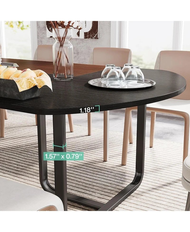 Tribesigns 70.86" Modern Oval Dining Table with Walnut and Black Finish Splicing Board, Curved Kitchen Tables for 6-8, Large Dining Room Table with St
