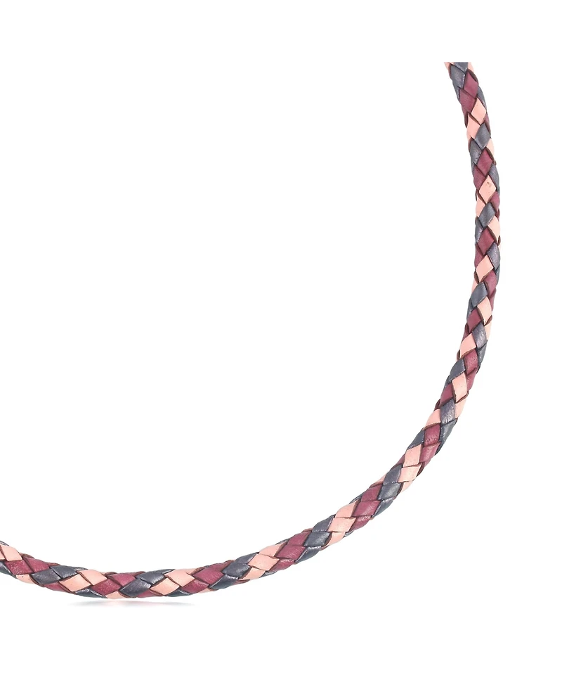 American West Jewelry Sterling Silver Multi-Color Braided Pink, Maroon and Berry Leather Necklace, 20 to 22 Inches