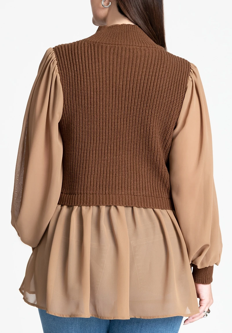 Eloquii Women's Plus Twofer Sweater With Chiffon