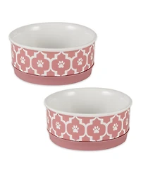 Bone Dry Lattice Paw Print Pet Bowl Set/2