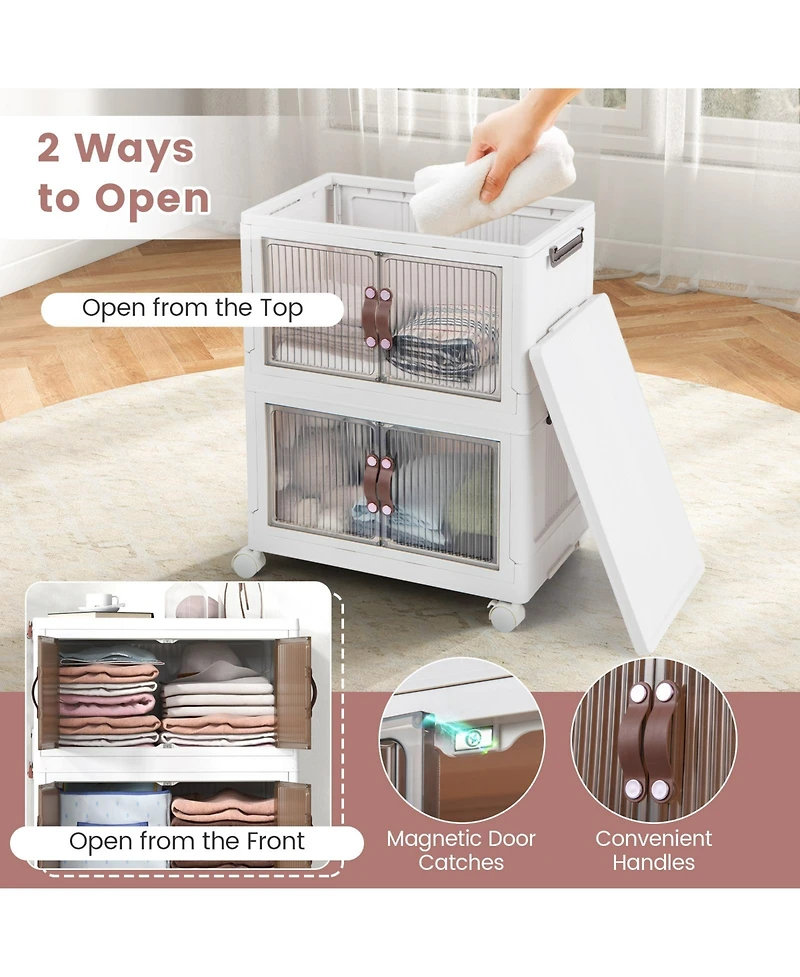 Gouun 3-Tier Stackable Storage Boxes Bins with Magnetic Doors and Lockable Casters-s