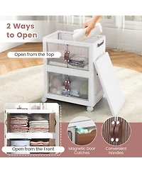 Gouun 3-Tier Stackable Storage Boxes Bins with Magnetic Doors and Lockable Casters-s