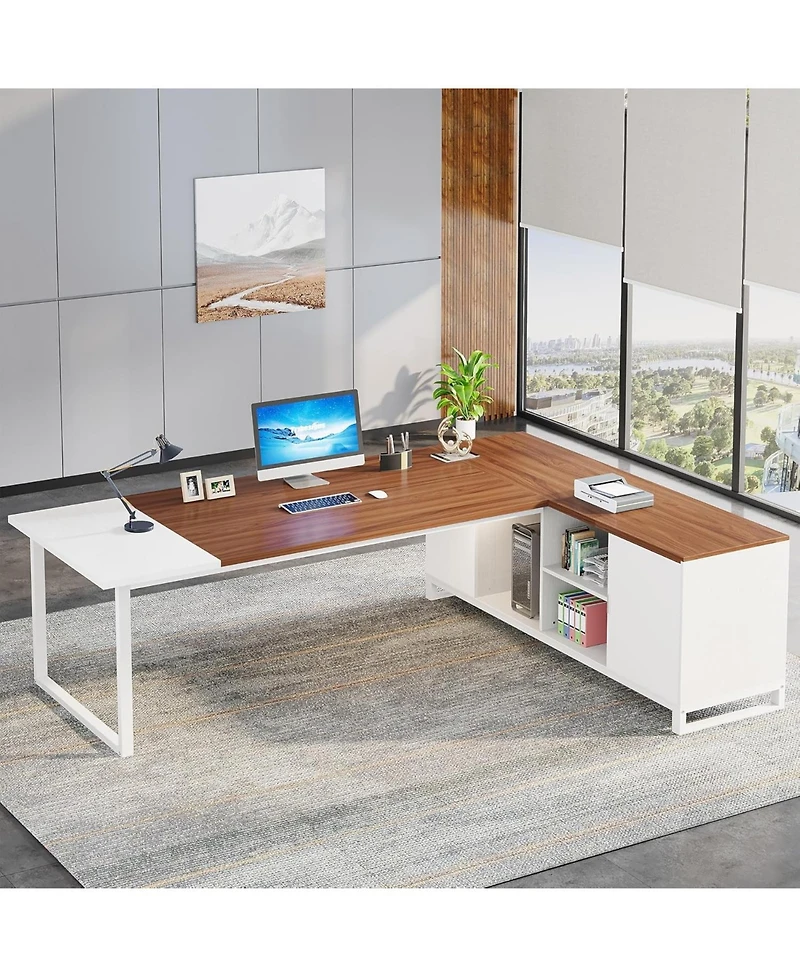 Tribesigns 70.8" Executive Desk with 55" File Cabinet, Modern L Shaped Computer Storage Shelves and Large f
