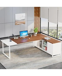 Tribesigns 70.8" Executive Desk with 55" File Cabinet, Modern L Shaped Computer Storage Shelves and Large f