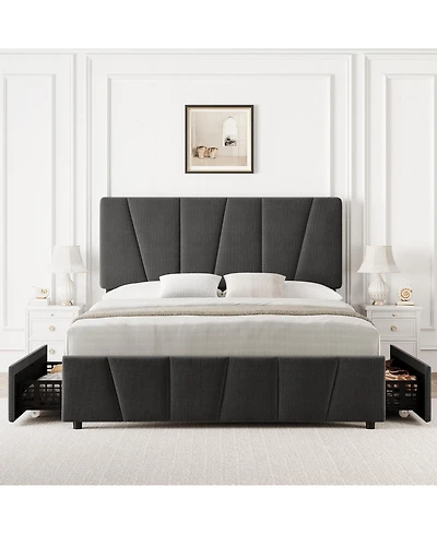 gaomon Full Size Bed Frame with Adjustable Headboard and 4 Storage Drawers