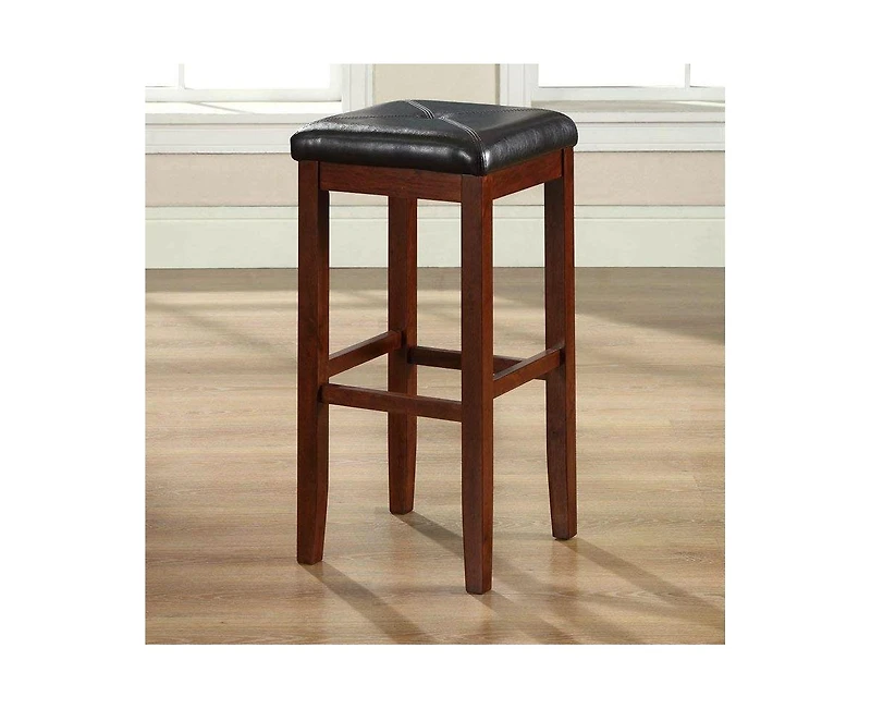 Set of 2 Vintage Mahogany Bar Stools with Upholstered Seat