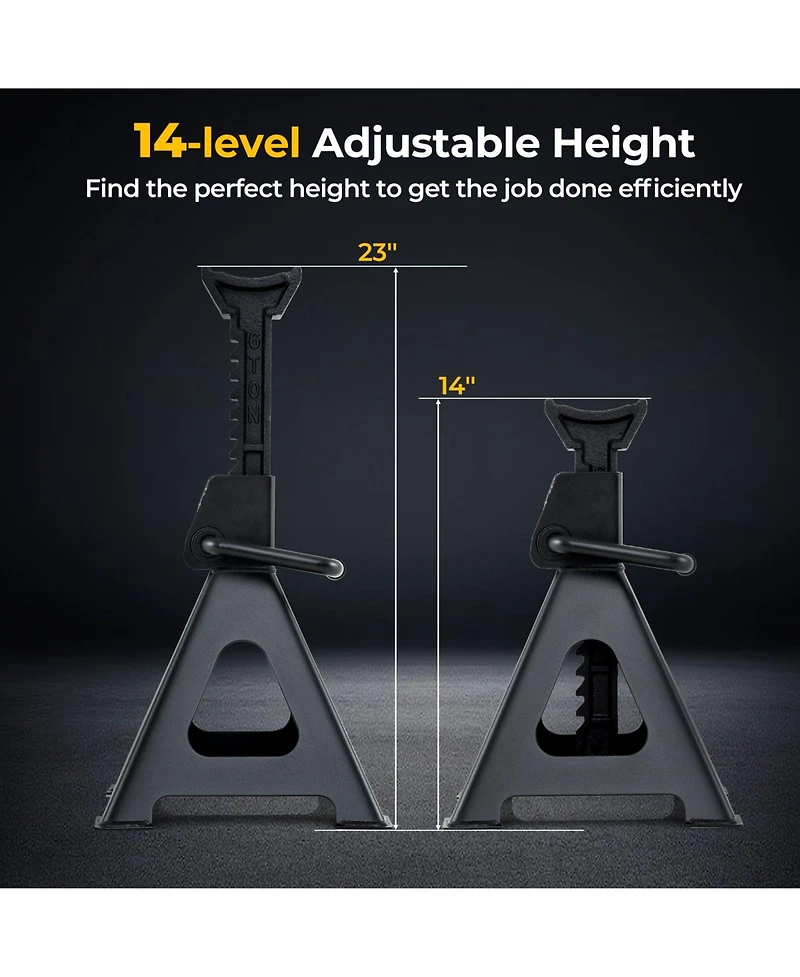 Gouun 6 Ton 13000 lbs Capacity Metal Car Lifting Stands with 14-23 Inch Adjustable Height