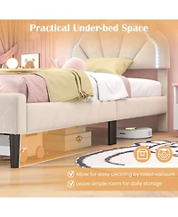 Gouun Upholstered Led Bed Frame with Adjustable Flower Headboard and Metal Support Feet-Twin Size