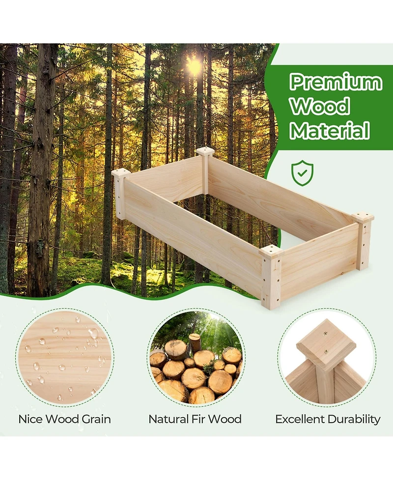 Raised Garden Bed Fir Wood Wooden Square Wood Planter Box for Flower Outdoor