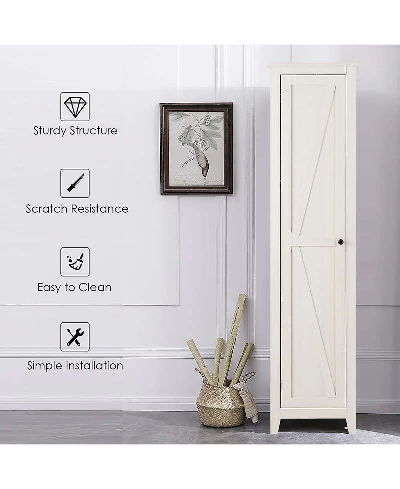 Linen Tower Bathroom Storage Cabinet Tall Slim Side Organizer w/ Shelf