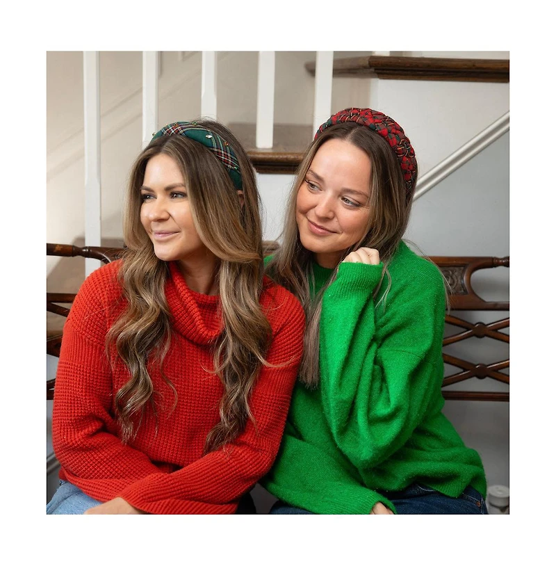 Classic Padded Headband - Green Plaid Gems