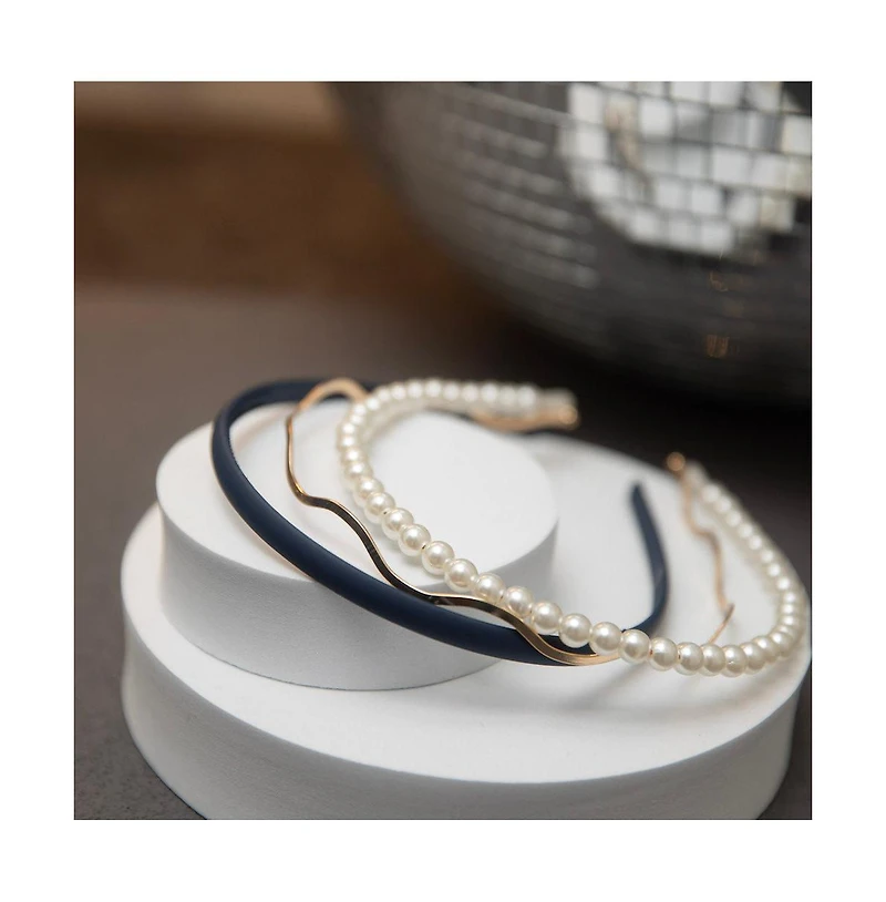 Headband Set - Blue + Pearl + Gold