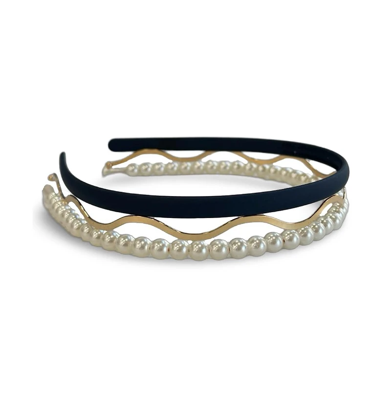 Headband Set - Blue + Pearl + Gold