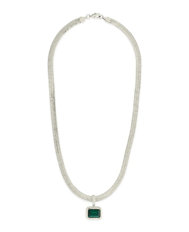 Sterling Forever Calder Cubic Zirconia Herringbone Pendant Necklace