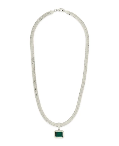 Sterling Forever Calder Cubic Zirconia Herringbone Pendant Necklace