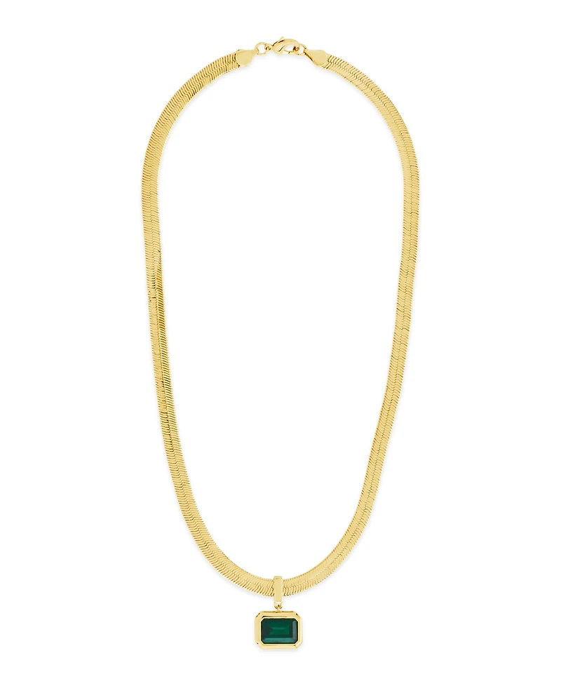 Sterling Forever Calder Cubic Zirconia Herringbone Pendant Necklace