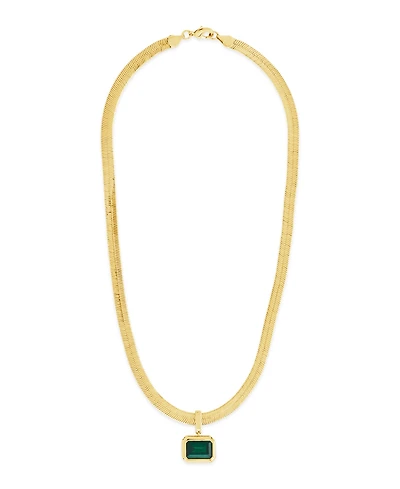 Sterling Forever Calder Cubic Zirconia Herringbone Pendant Necklace