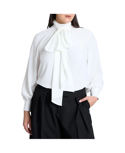 Eloquii Women's Dramatic Neck-Tie Blouse