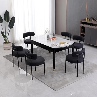 Dyhome Dining Chairs Set of 6, Mid-Century Modern Chairs, Curved Backrest Round Upholstered Boucle Sherpa Chair with Metal Legs