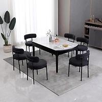 Dyhome Dining Chairs Set of 6, Mid-Century Modern Chairs, Curved Backrest Round Upholstered Boucle Sherpa Chair with Metal Legs