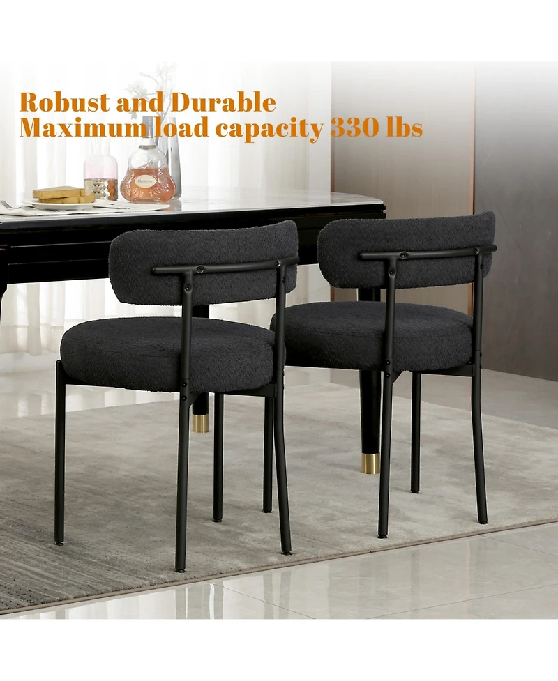 Dyhome Dining Chairs Set of 6, Mid-Century Modern Chairs, Curved Backrest Round Upholstered Boucle Sherpa Chair with Metal Legs