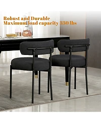 Dyhome Dining Chairs Set of 6, Mid-Century Modern Chairs, Curved Backrest Round Upholstered Boucle Sherpa Chair with Metal Legs