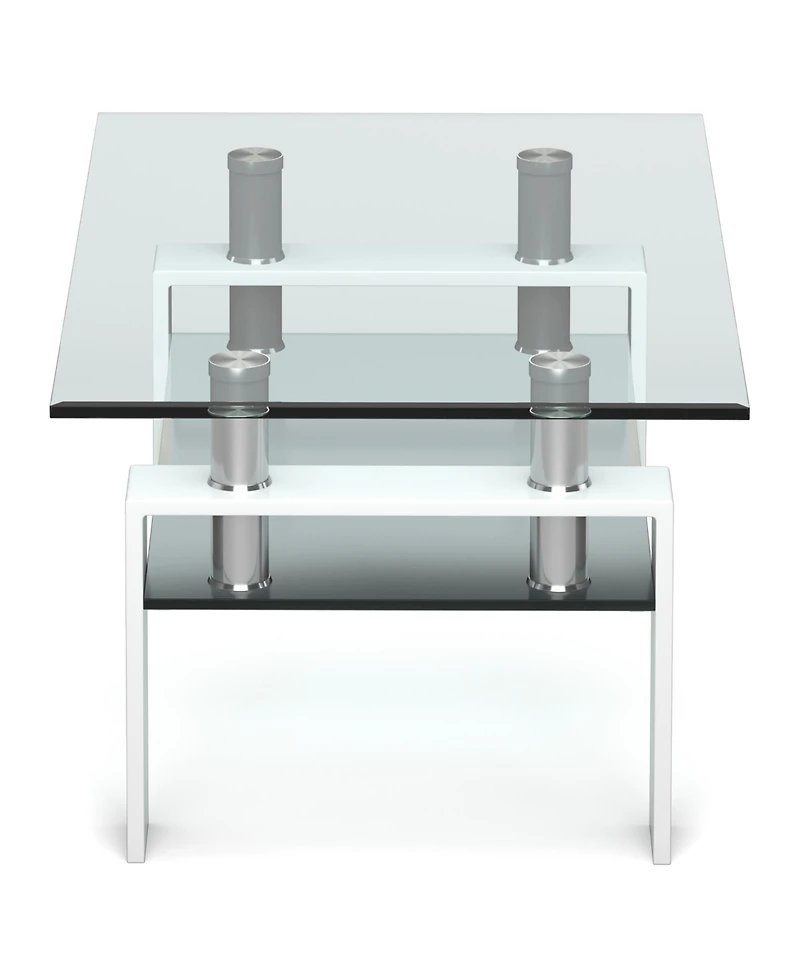 Rectangle Glass Coffee Table Metal Legs End Table Livingroom