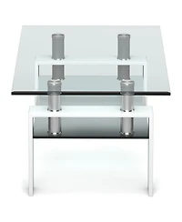 Rectangle Glass Coffee Table Metal Legs End Table Livingroom