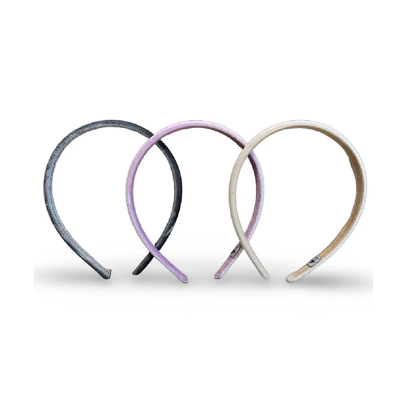 Classic Thin Padded Headband Set - Tan + Purple + Grey