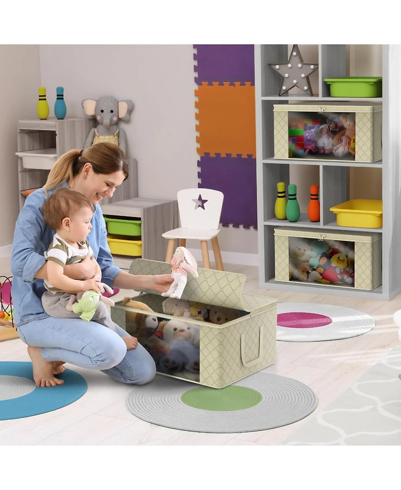 Sorbus 3 Pack Foldable Storage Bag Organizers - Great for Clothes, Blankets, Closets, Bedrooms, and More (Beige)