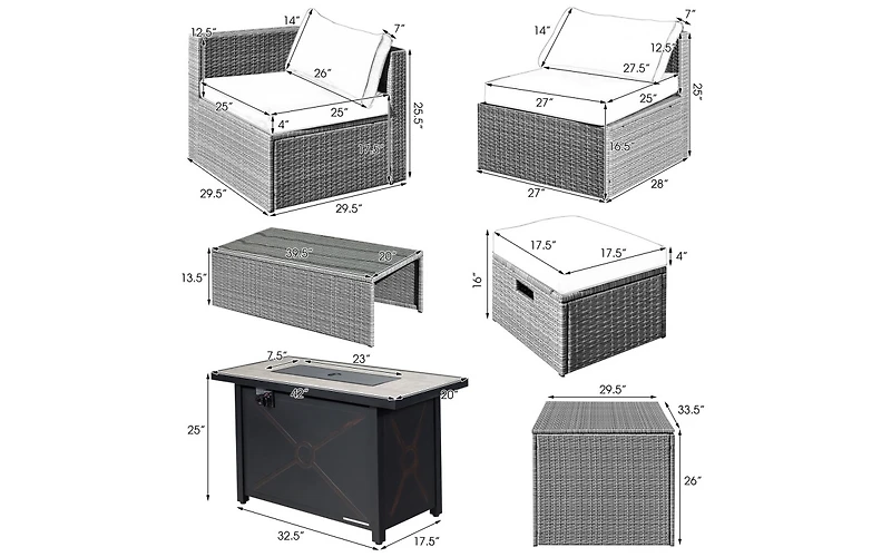 9 Pieces Patio Furniture Set with 42 Inches 60000 Btu Fire Pit