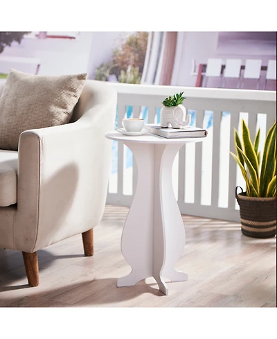 Kings Brand Furniture - Carver Side End Table Plant Stand for Living Room, Bedroom, White