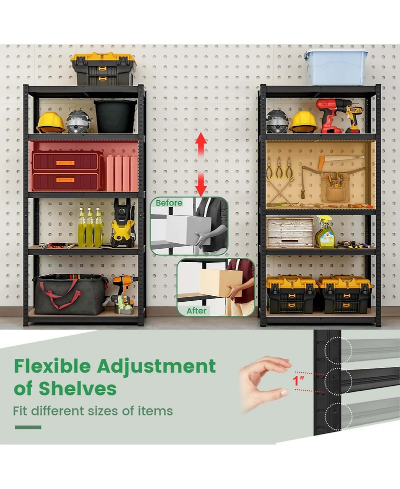 Pcs 5 Tier Adjustable Garage Shelving Unit with lbs Max Load for Warehouse